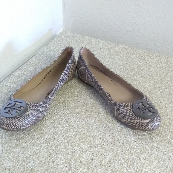 Tory Burch Brown Python Print Leather Flat Shoes - Picture 5 of 7